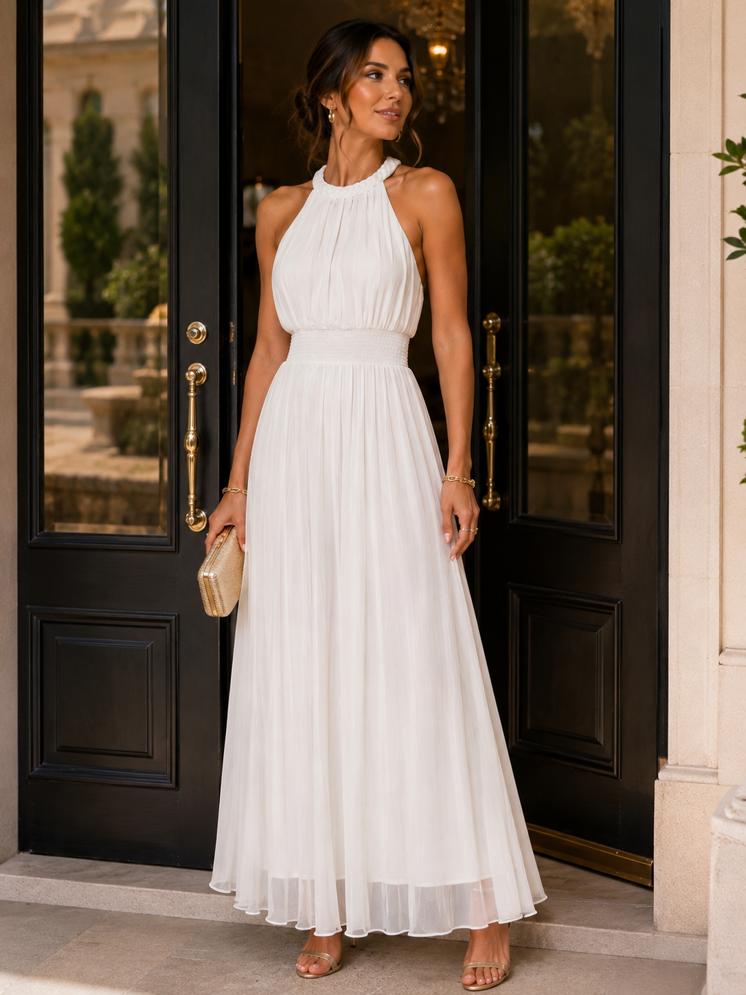 Elegant White Chiffon Maxi Dress – Timeless & Graceful size S