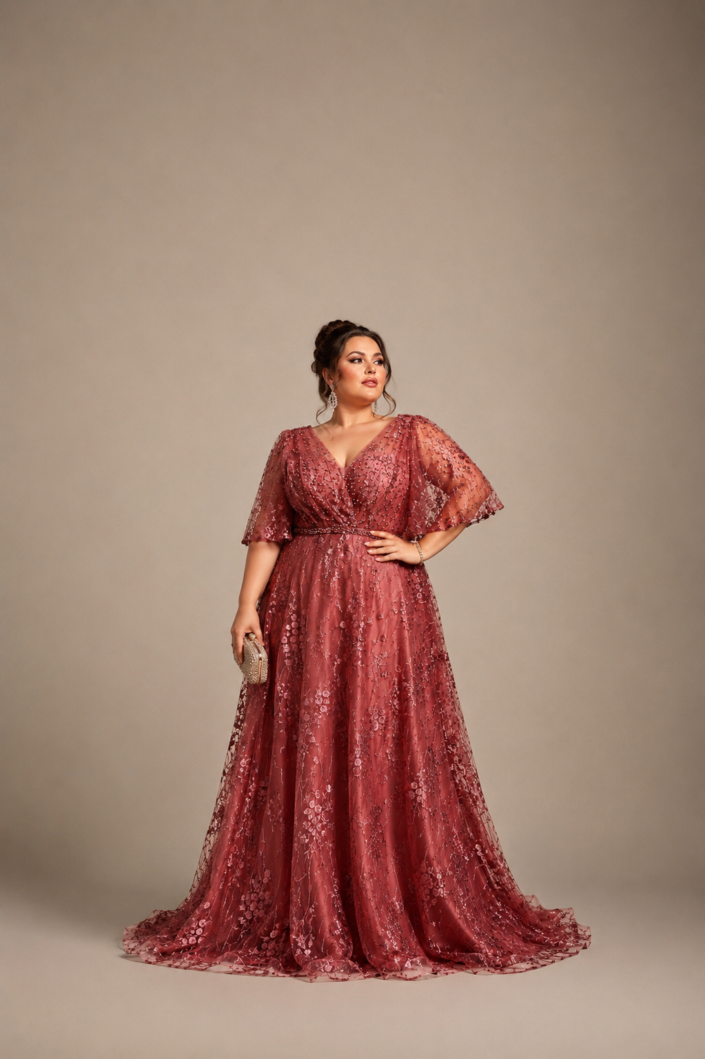 Elegant Plus Size Embellished Evening Gown Size XL