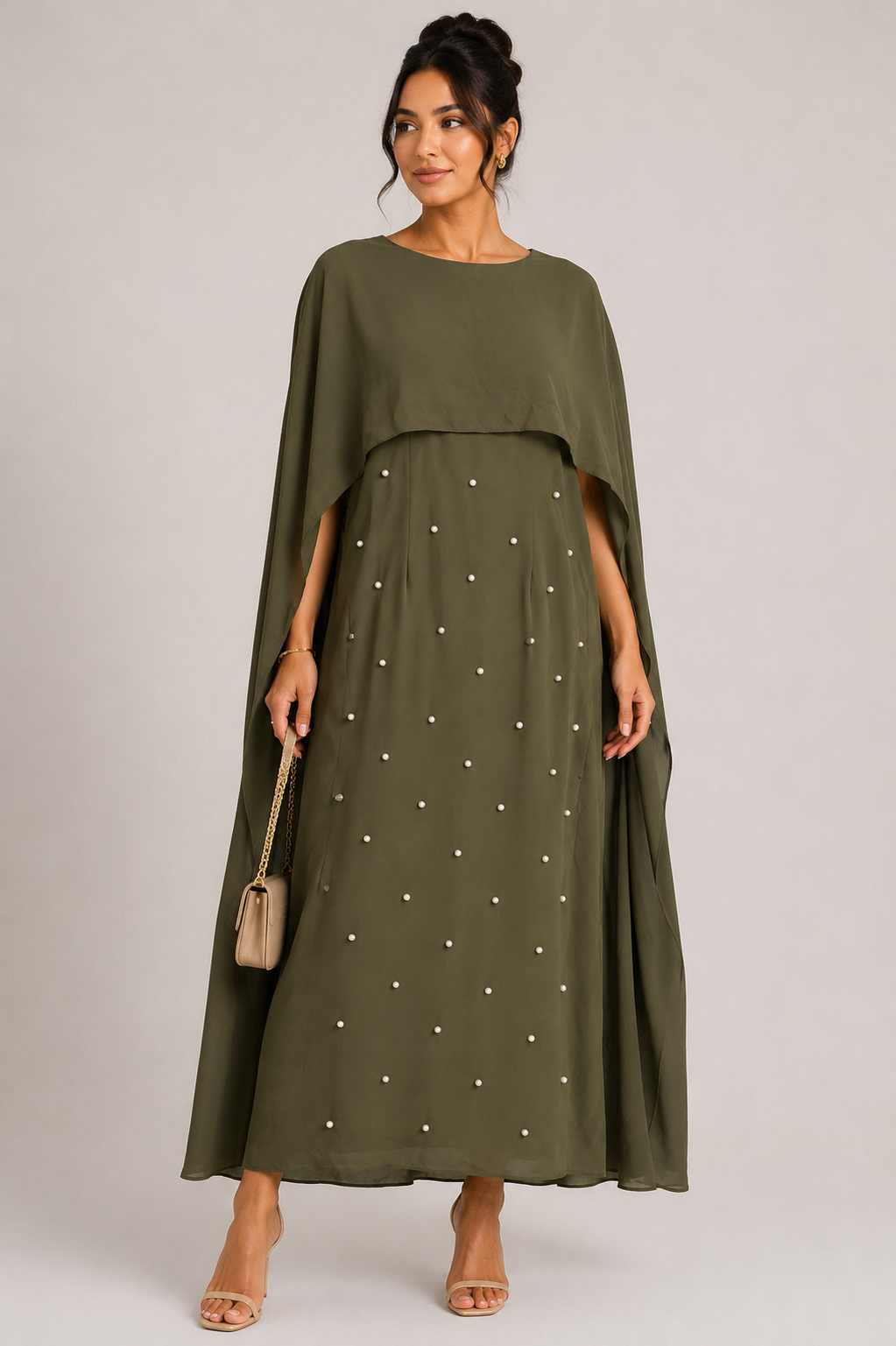 Olive Cape Maxi Dress Size M