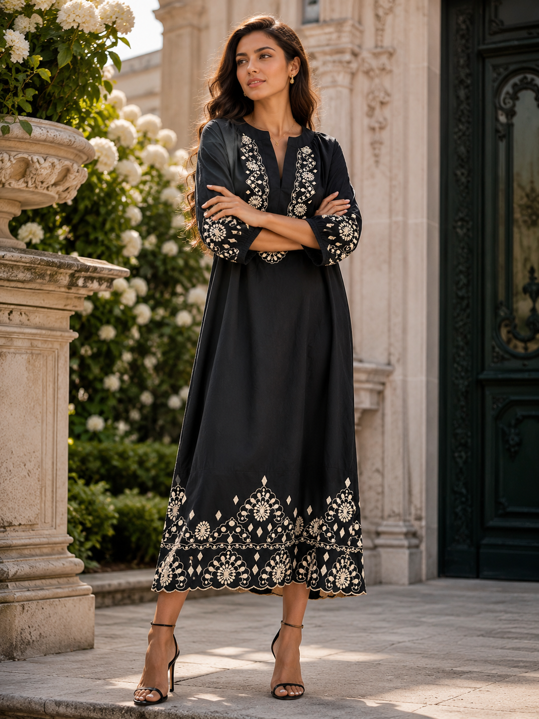 Black embroidered