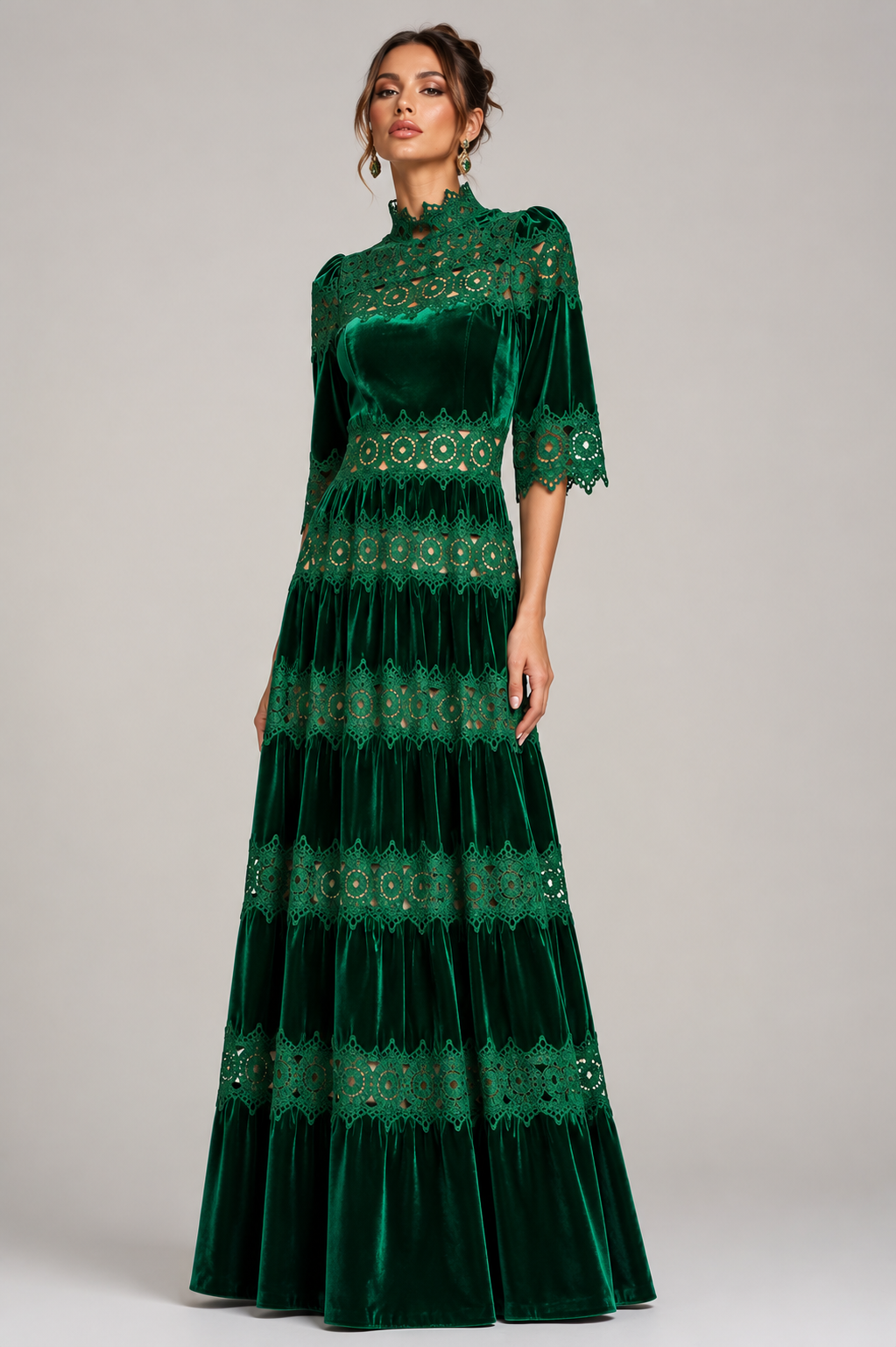 Emerald Green Velvet Lace Maxi Dress Size S