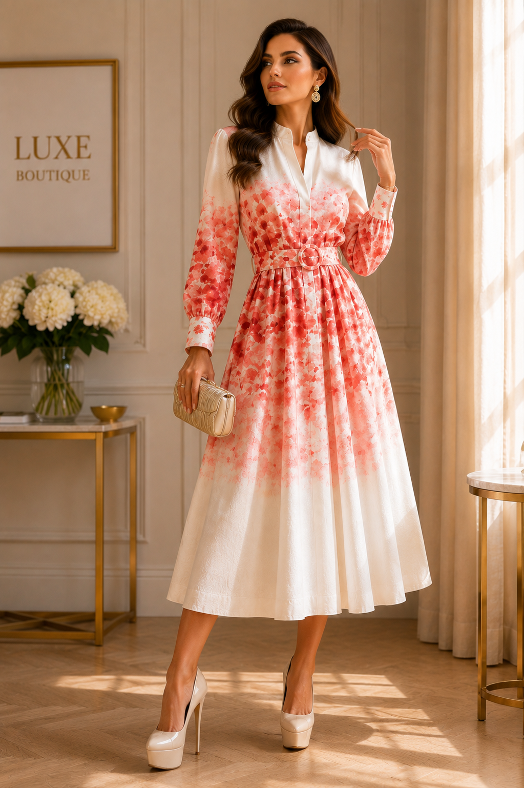 Elegant Floral Midi Dress Size M