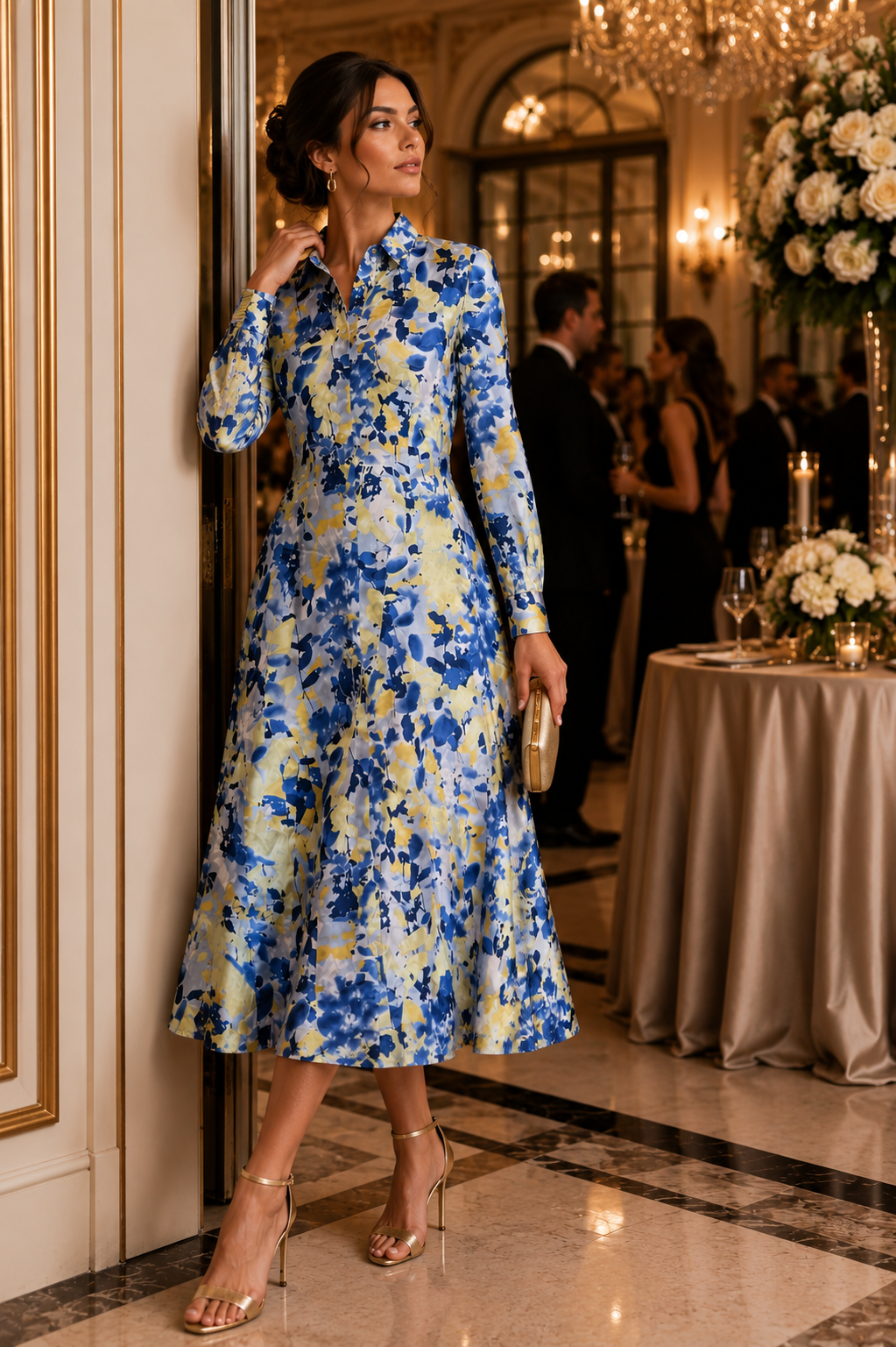 Blue Floral Shirt Midi Dress – Elegant & Effortless Size 14