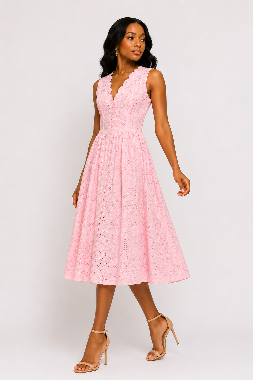 Pink Eyelet Midi Dress Size S