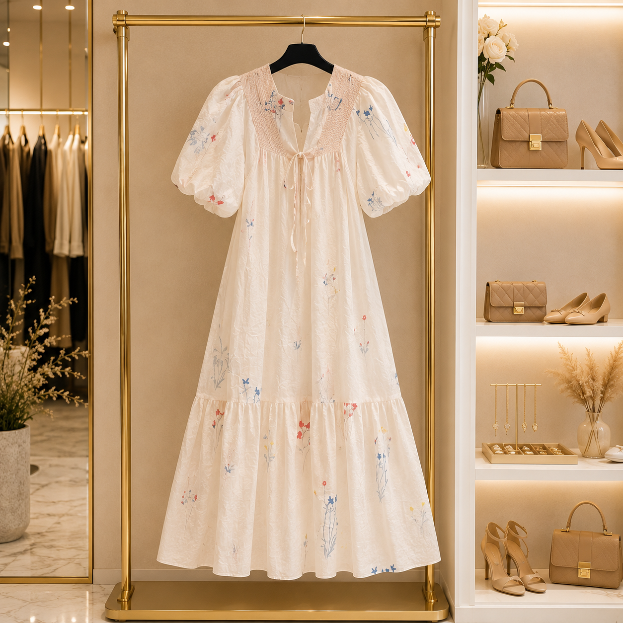 Blush Puff-Sleeve Dress