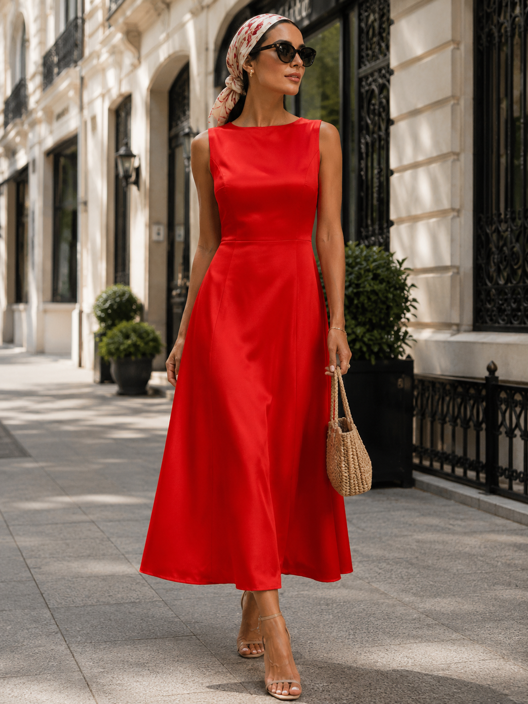 Elegant Red A-Line Midi Dress – Classic & Timeless Size 4