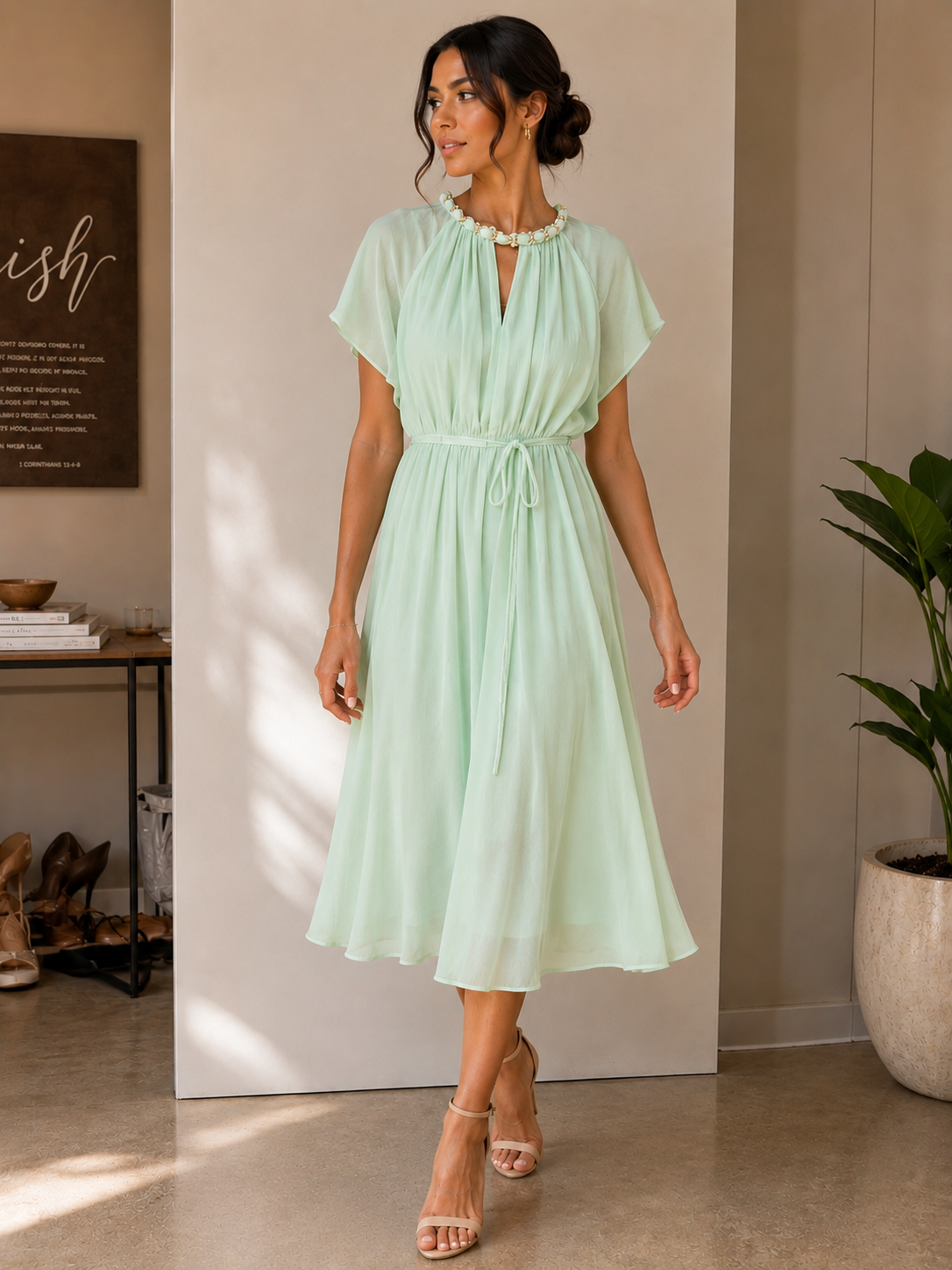 Mint green chiffon midi dress Size 12