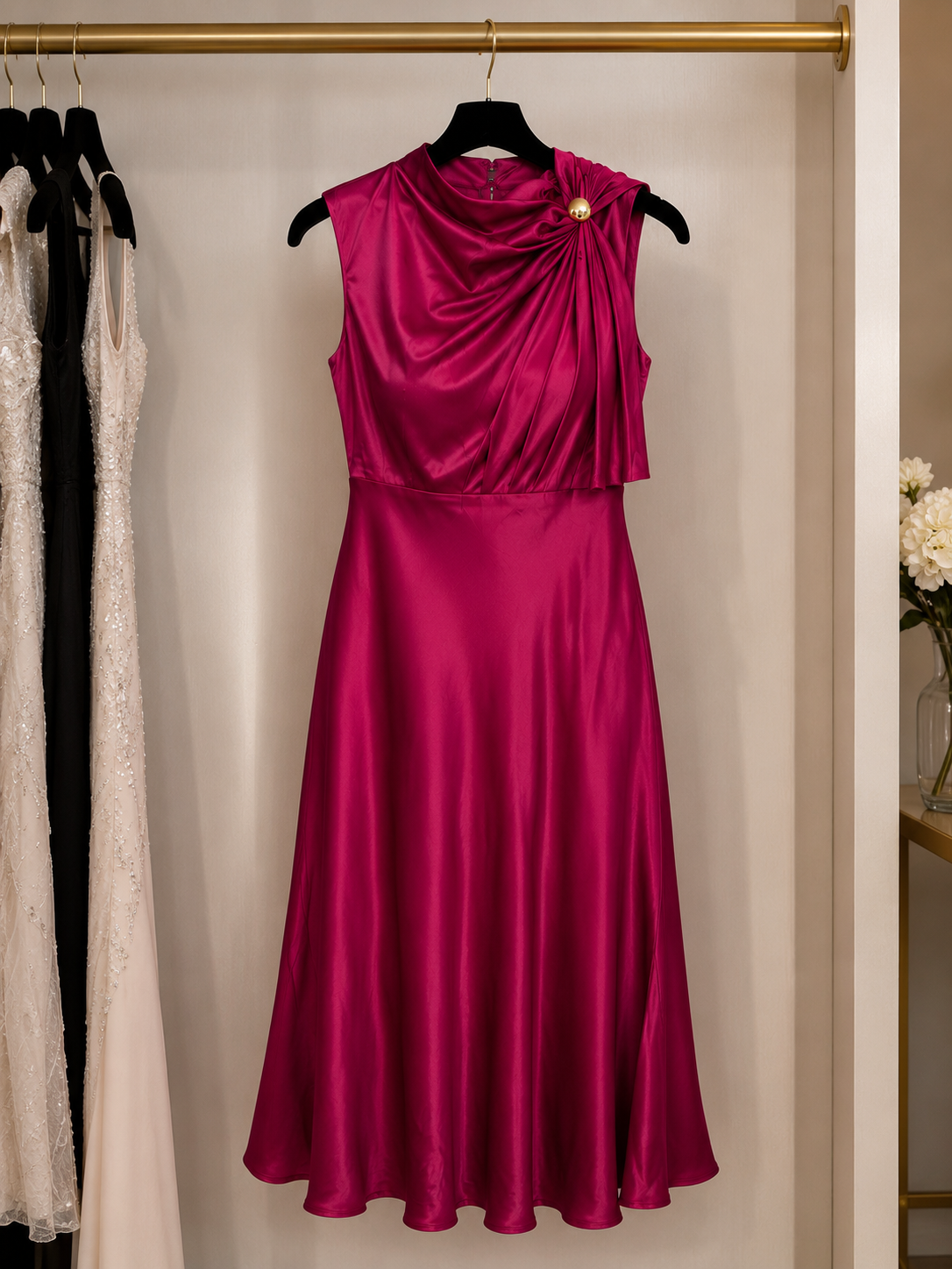Elegant Satin Occasion Midi Dress Size S