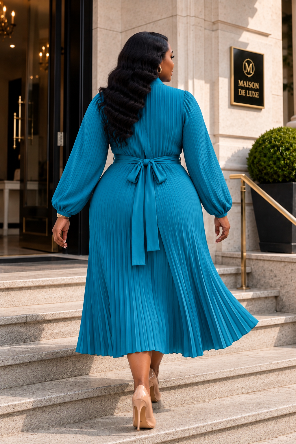 Elegant Teal Pleated Wrap Dress Size XL