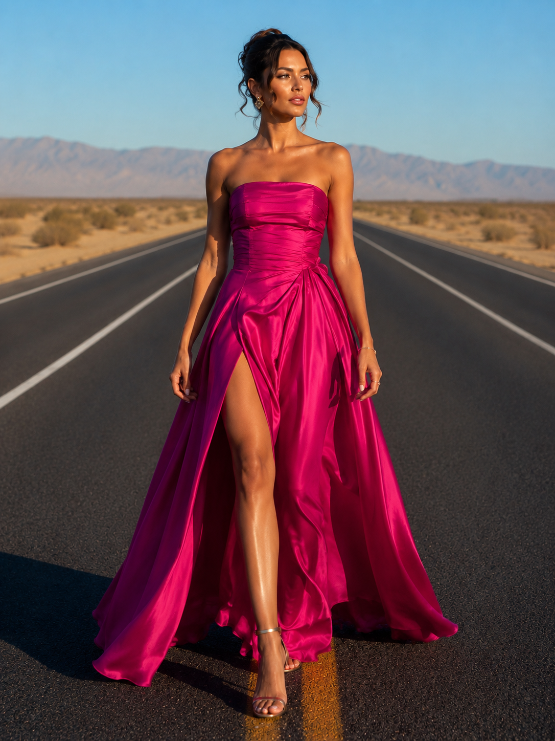 Fuchsia Satin Evening Gown Size S