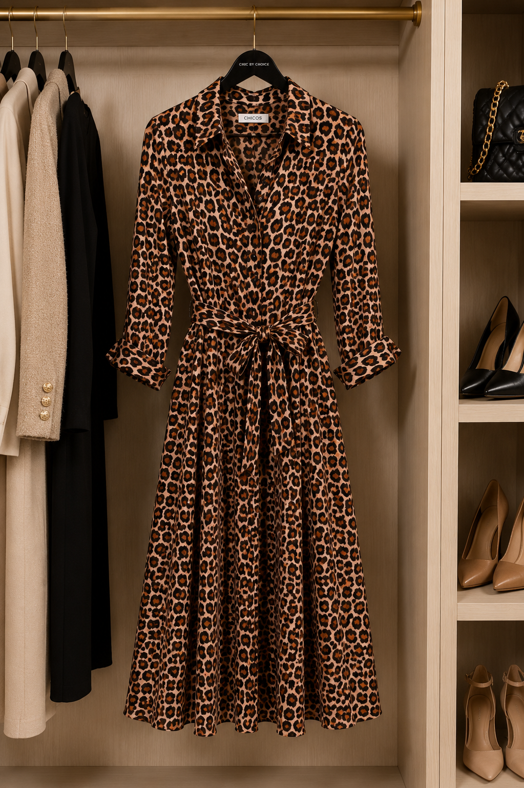 Leopard Print Belted Midi Dress – Size US4