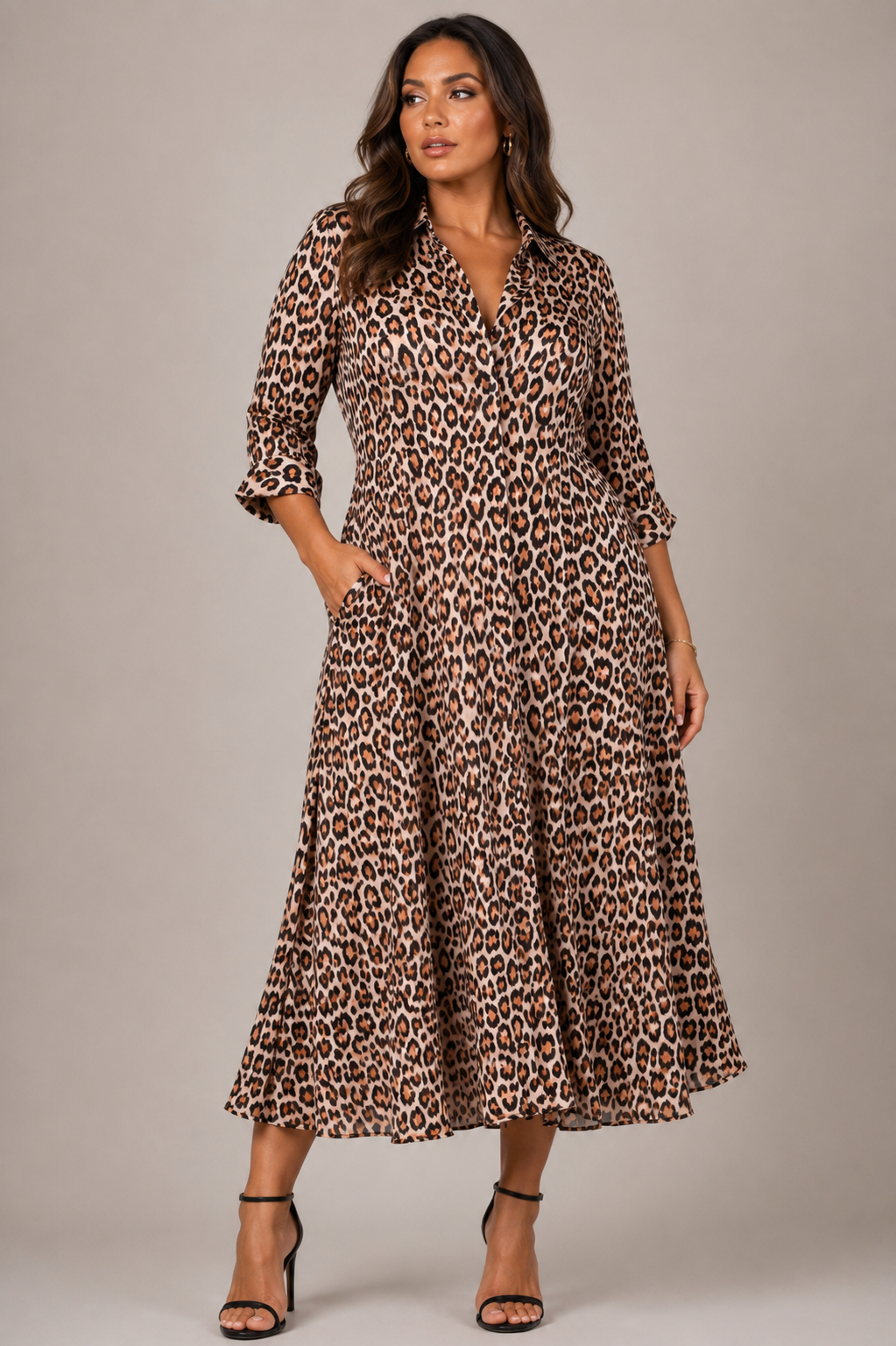 Leopard Print Belted Midi Dress – Size US4
