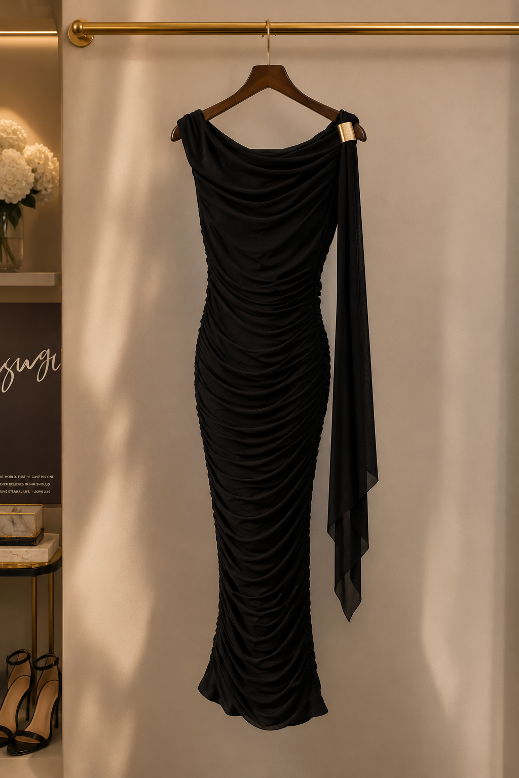 Midnight Elegant Ruched Maxi Dress Size Size S