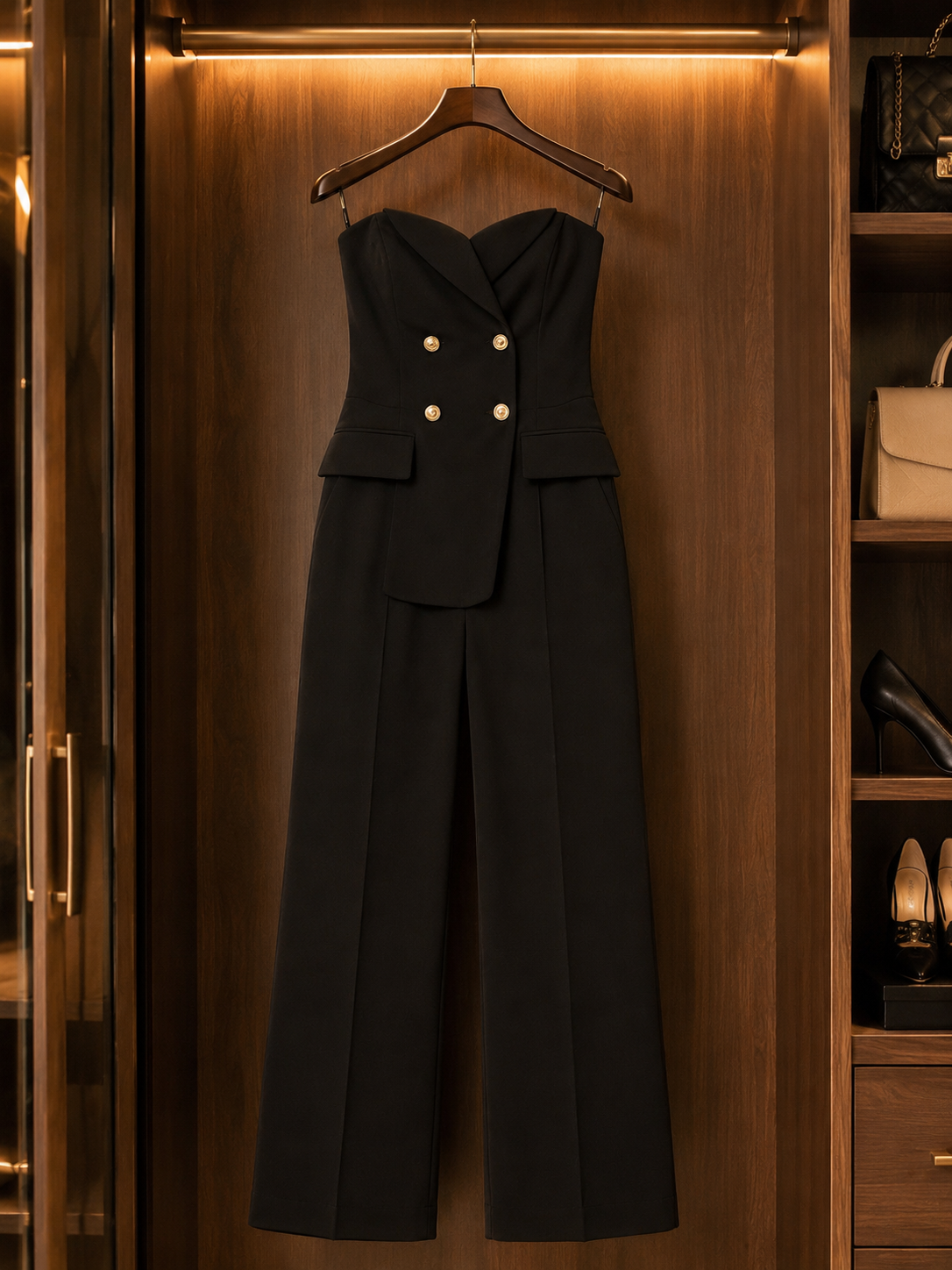 Black Strapless Tailored Jumpsuit Size M