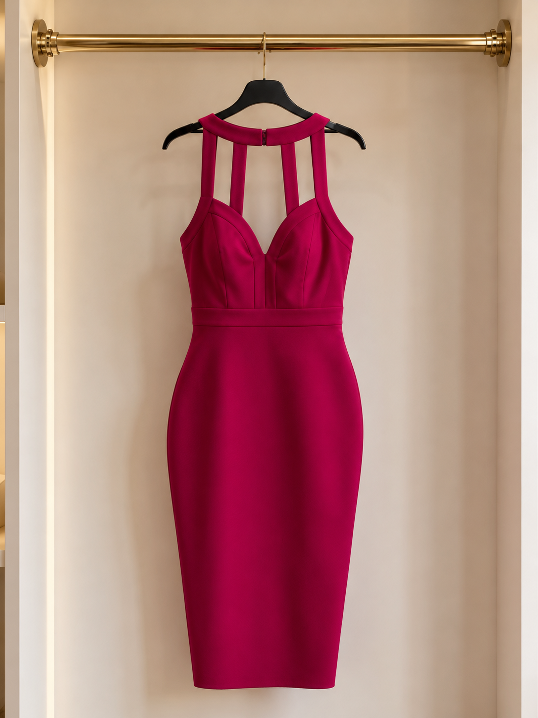 Elegant Fuchsia Bodycon Midi Dress Size S