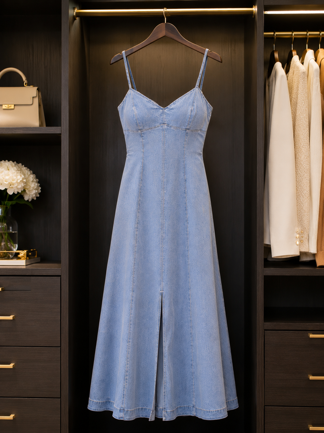 Light Blue Denim Maxi Dress – Elegant & Effortless Size XS