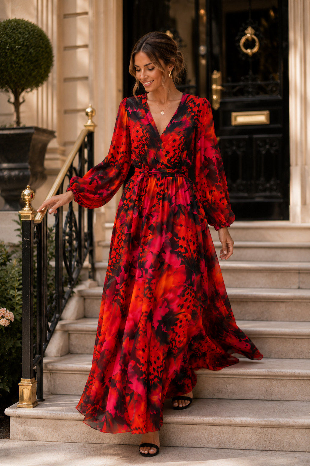 Red Butterfly Print Maxi Dress