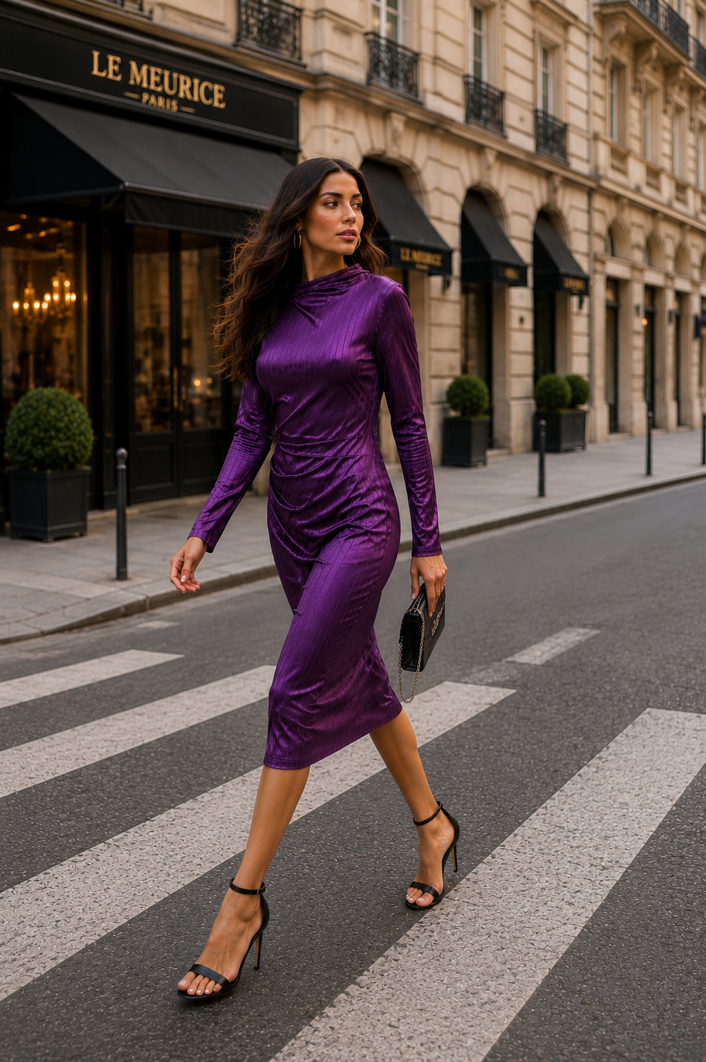 Elegant Deep Purple Midi Dress Size S