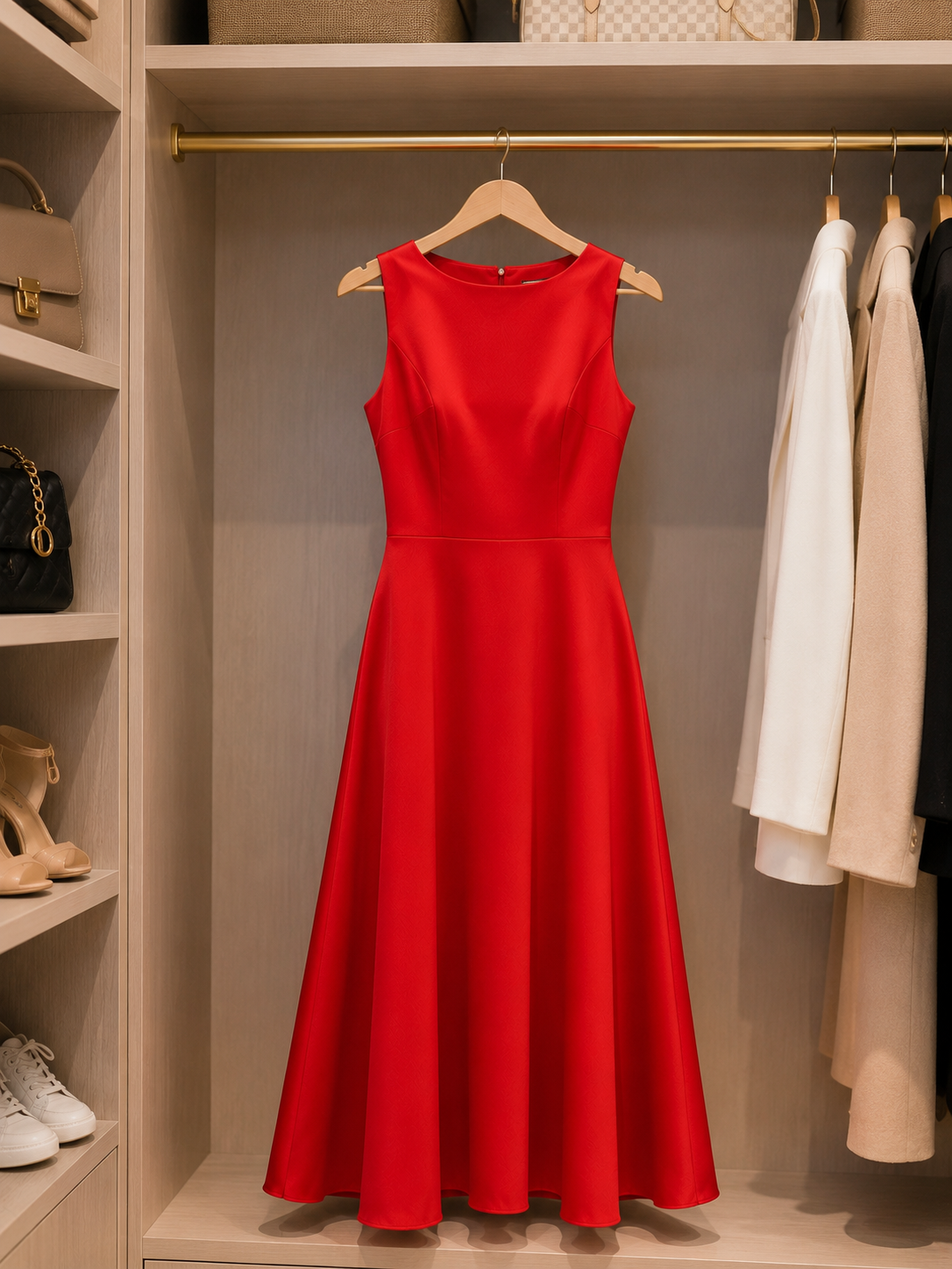 Elegant Red A-Line Midi Dress – Classic & Timeless Size 4