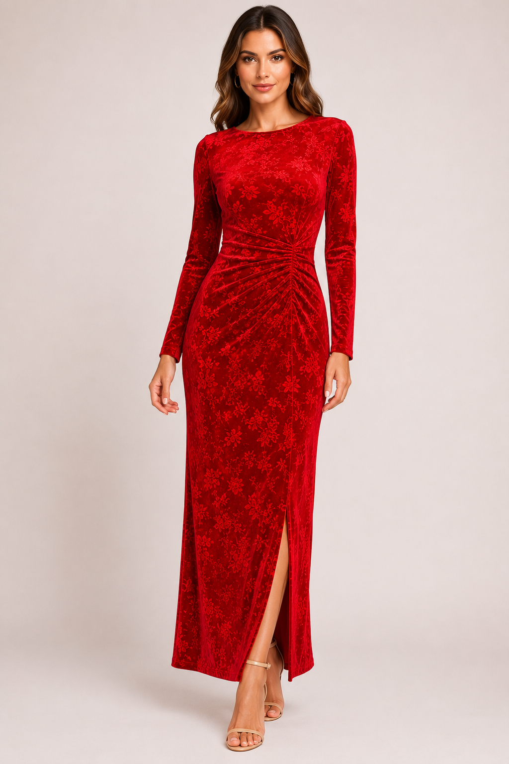 Elegant Red Velvet Maxi Dress Size XS