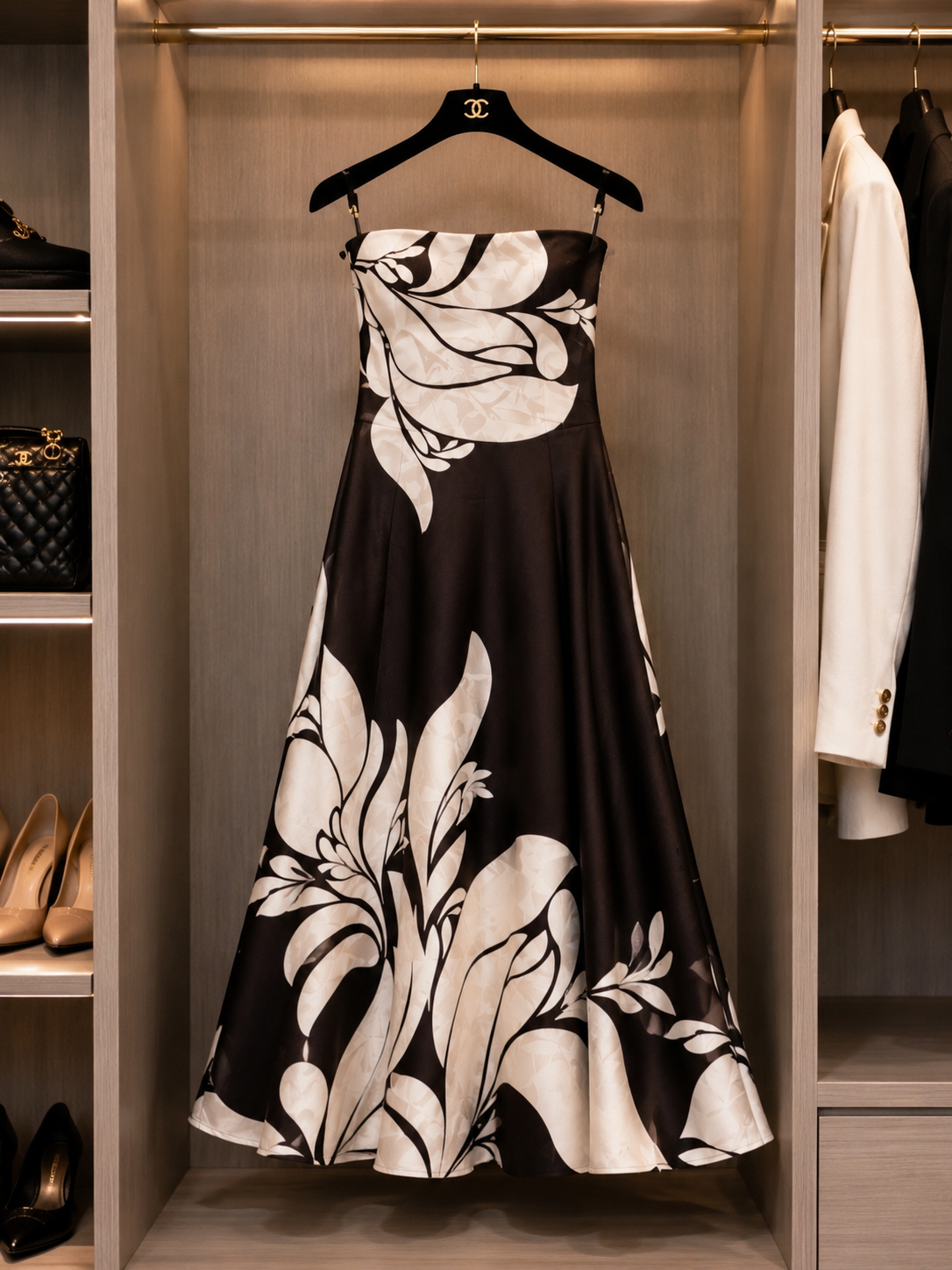 Black & White Floral Midi Dress – Elegant & Timeless Size S