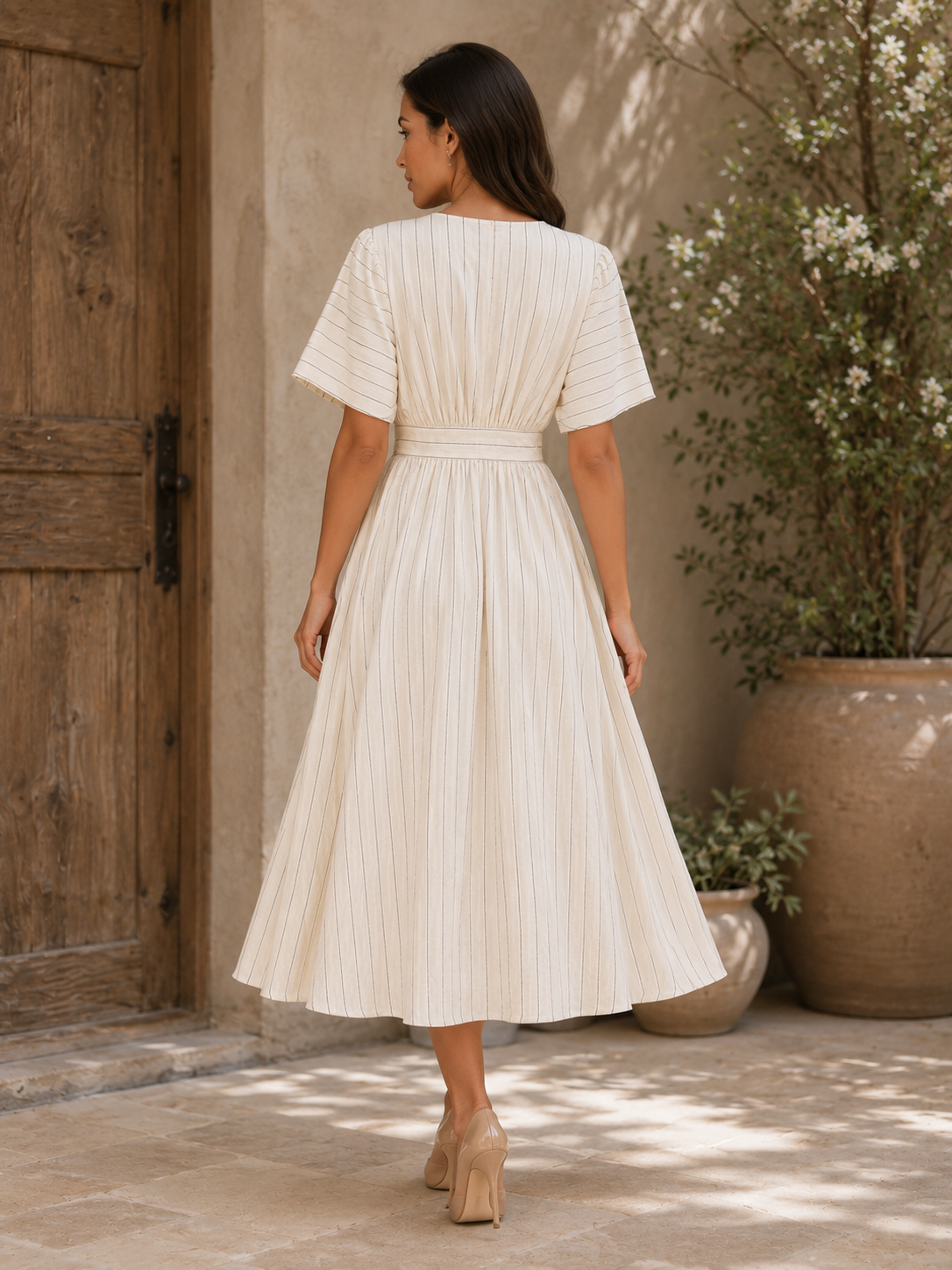Elegant Ivory Midi Dress Size M