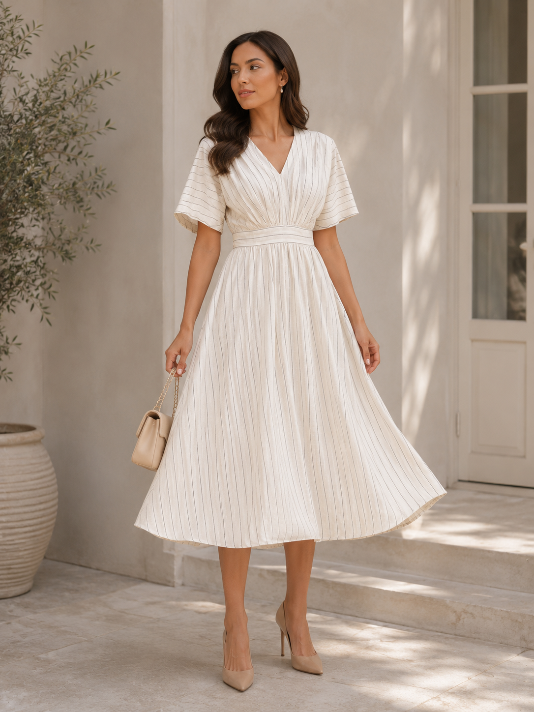 Elegant Ivory Midi Dress Size M