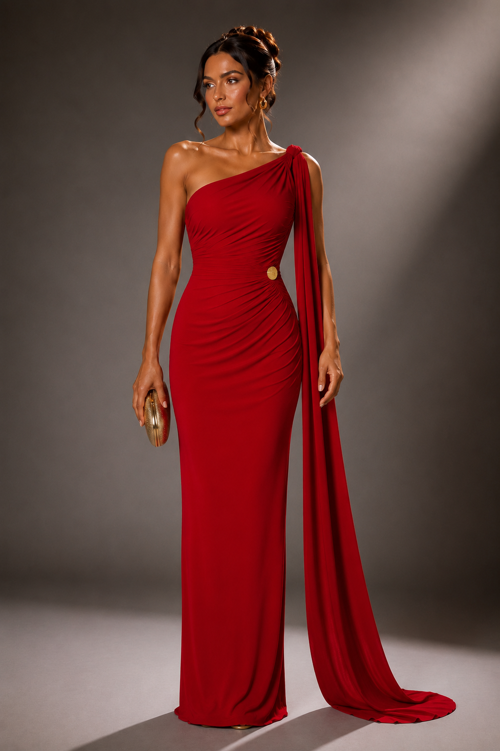 Scarlet Elegance One-Shoulder Gown Size S