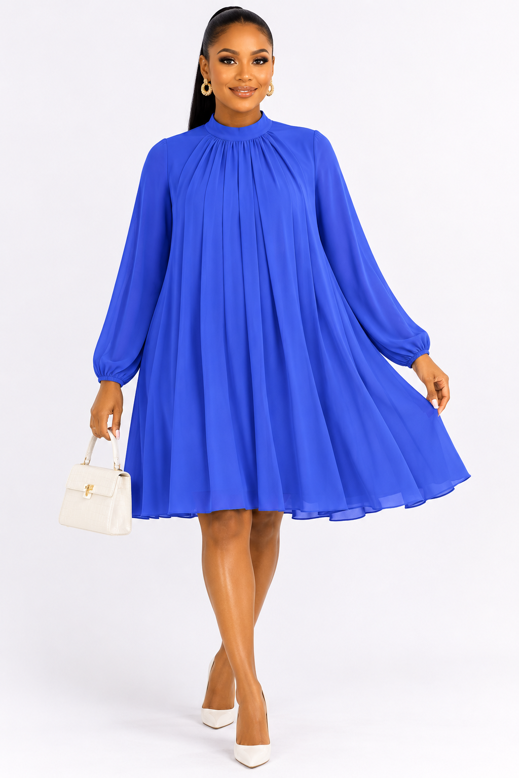 Elegant Royal Blue Chiffon Swing Dress