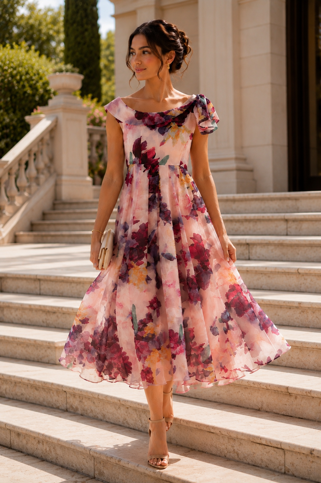 Elegant Floral Off-Shoulder midi dress size M