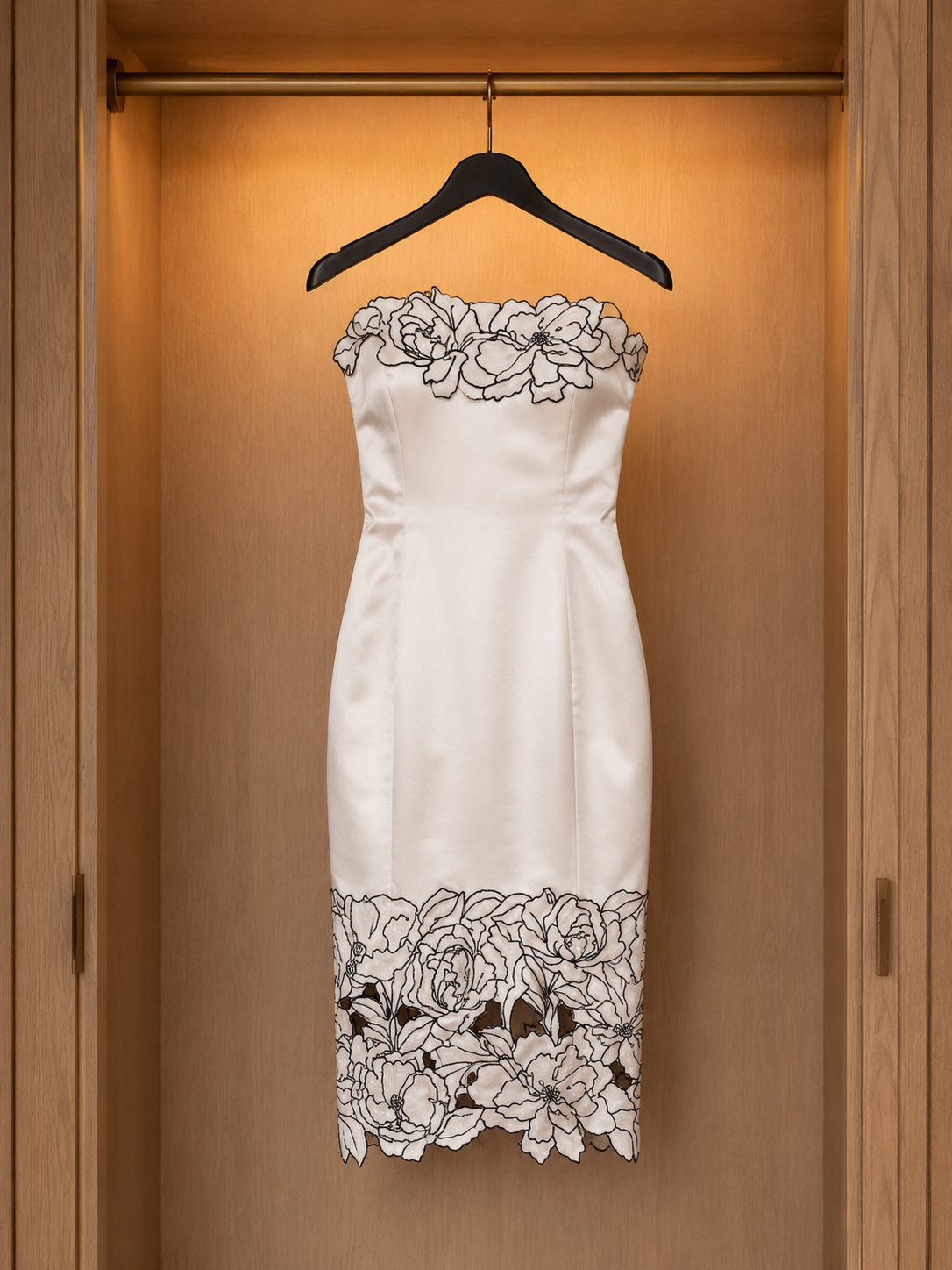 Elegant Floral Trim Bodycon Midi Dress Size S