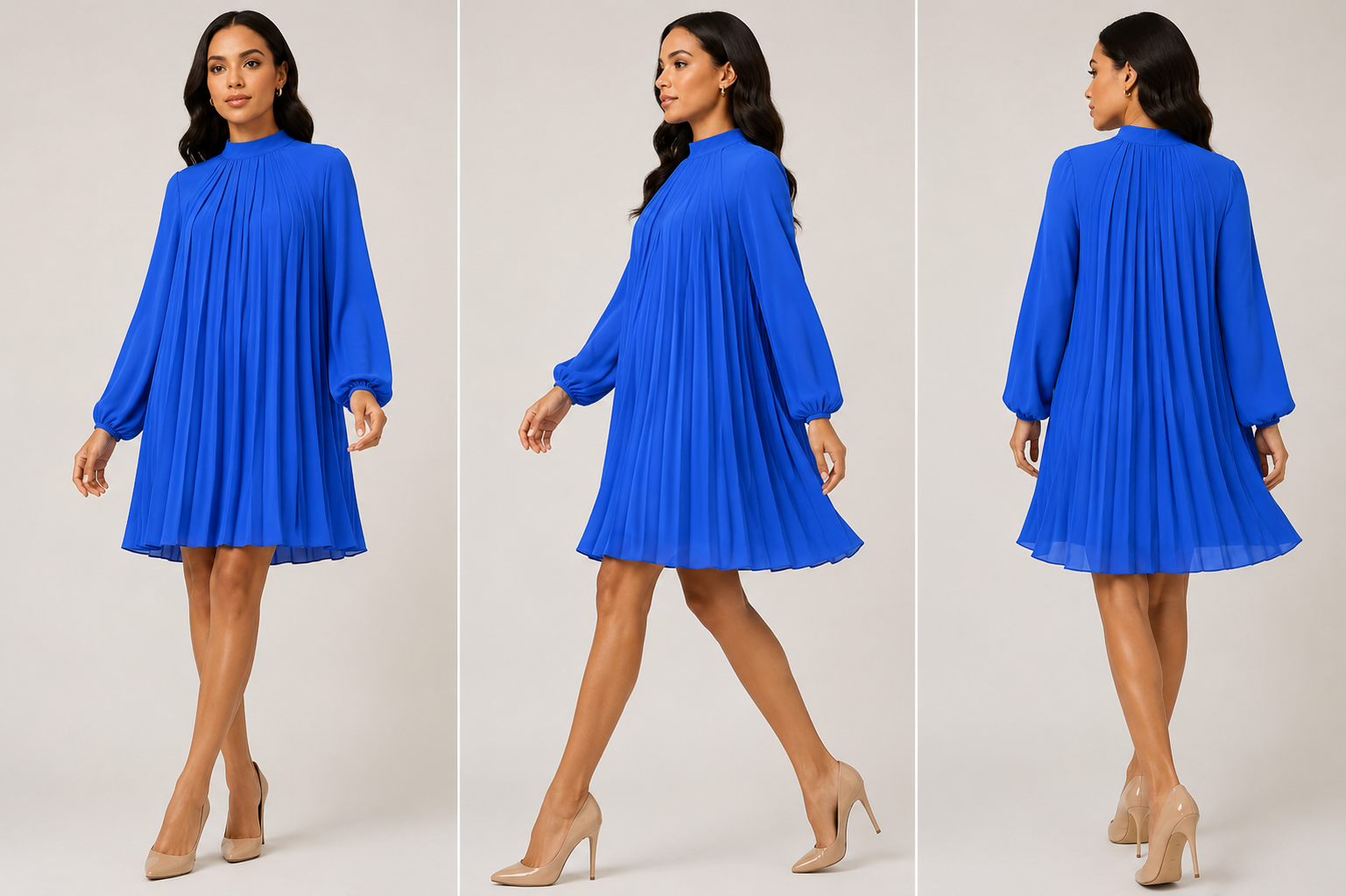 Elegant Royal Blue Chiffon Swing Dress