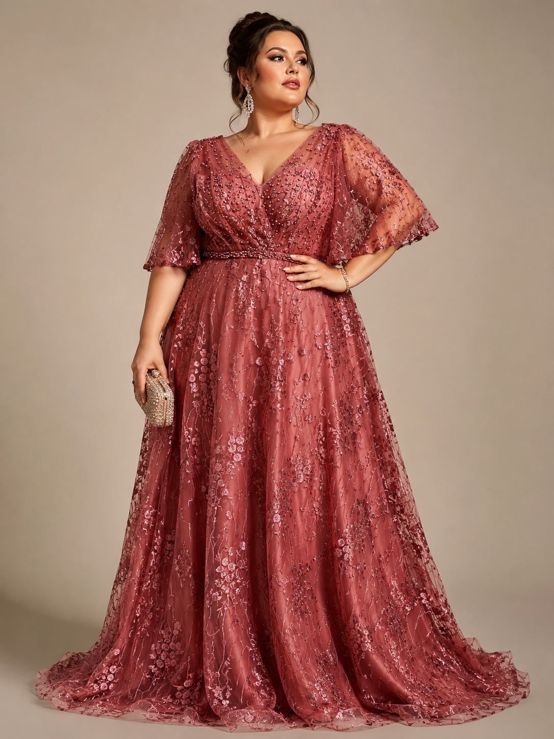 Elegant Plus Size Embellished Evening Gown Size XL