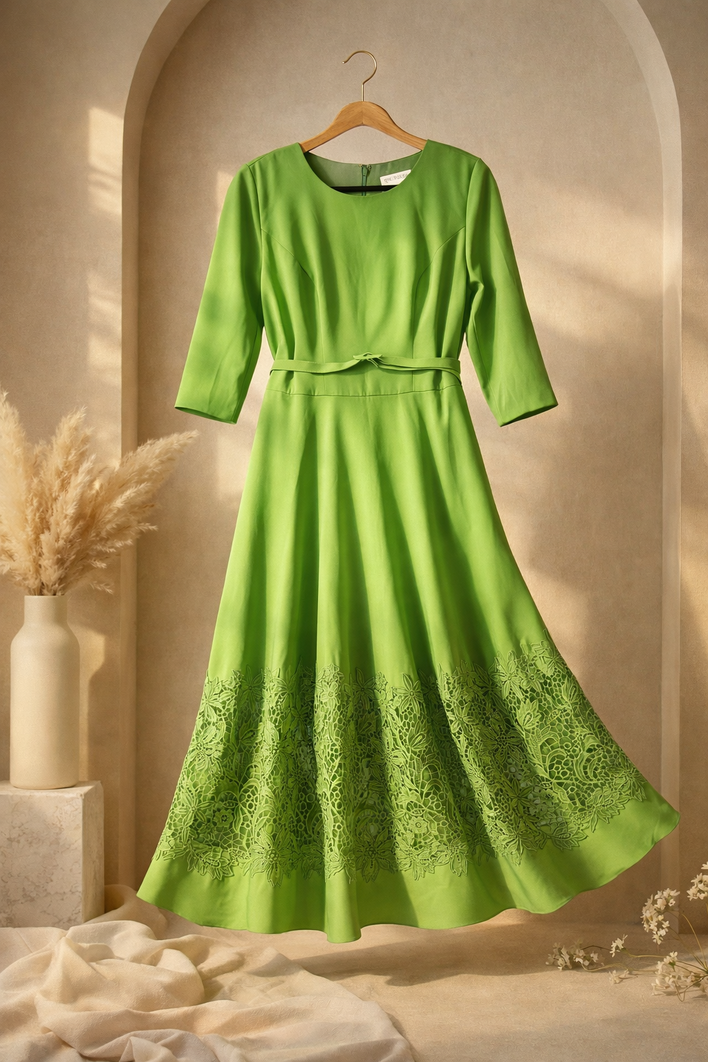 Bright Green Lace Hem Dress
