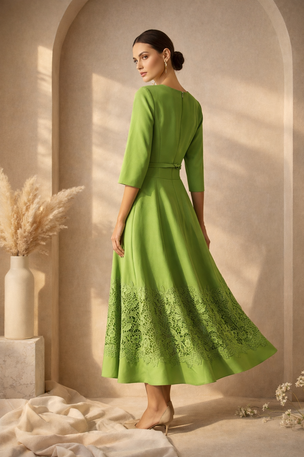 Bright Green Lace Hem Dress