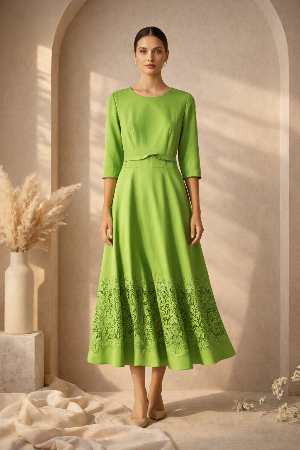 Bright Green Lace Hem Dress