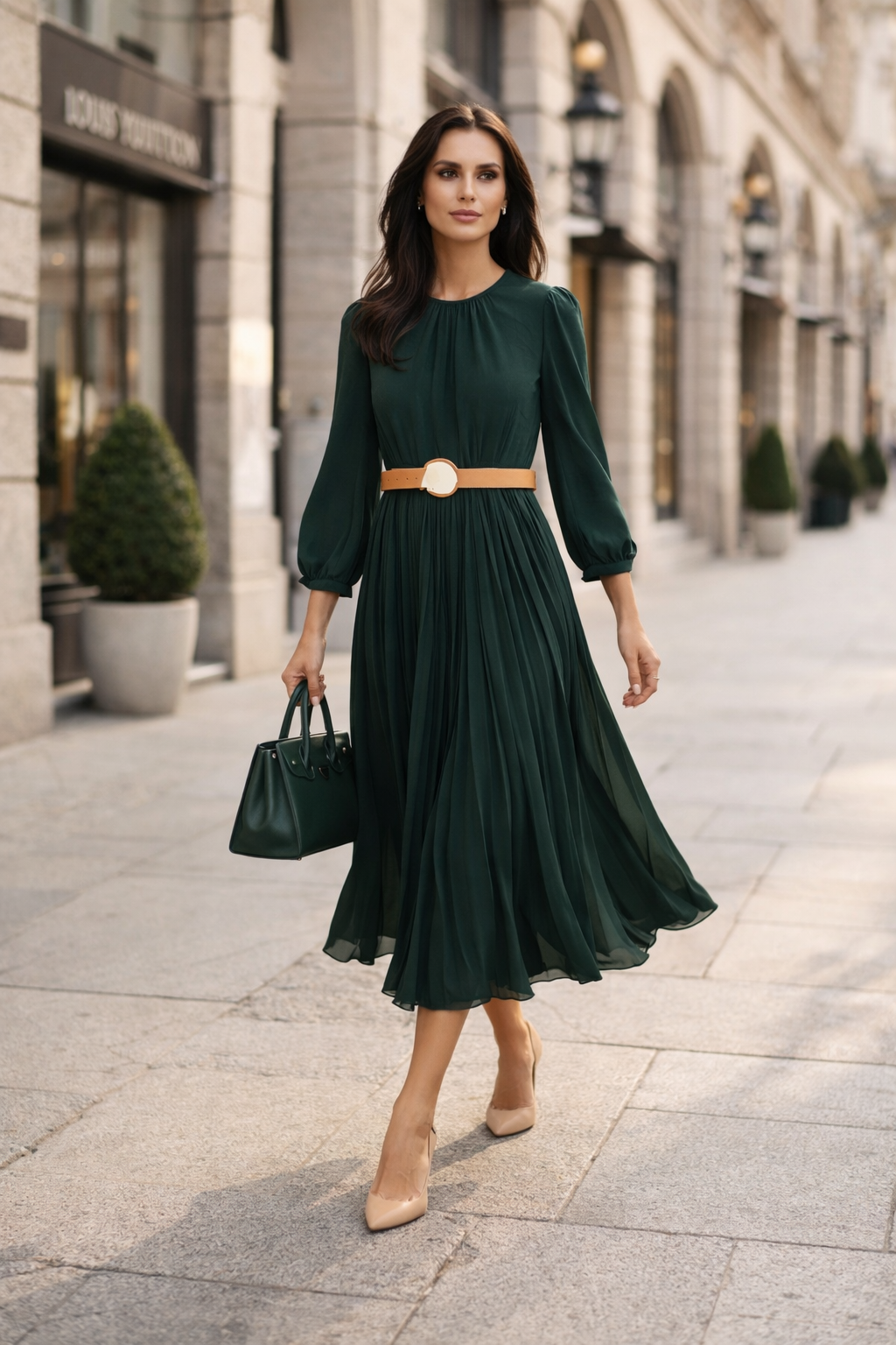 Forest Green Pleated Midi Dress – Funkygoofy