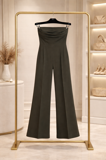 stylish black strapless jumpsuit