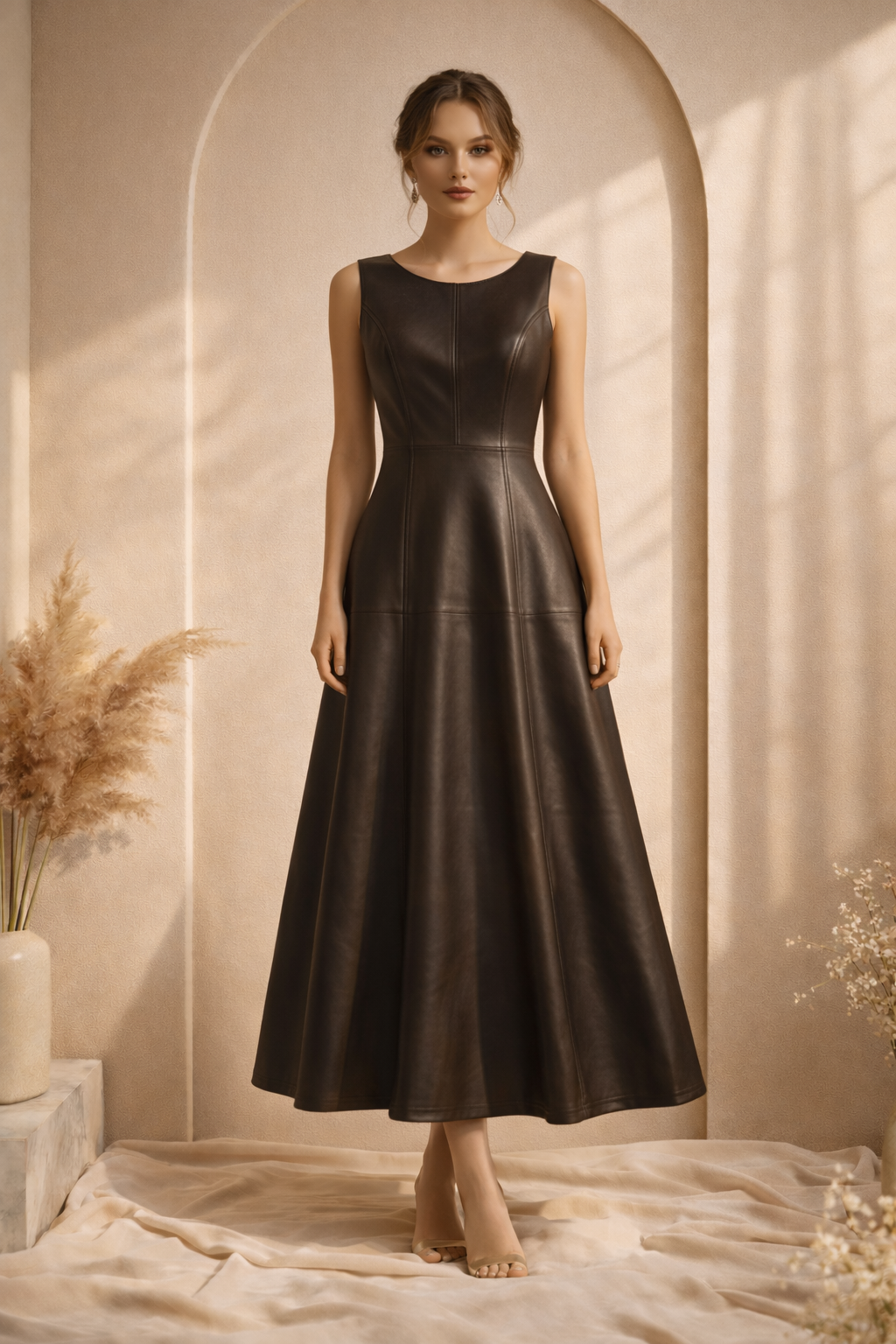 brown faux leather