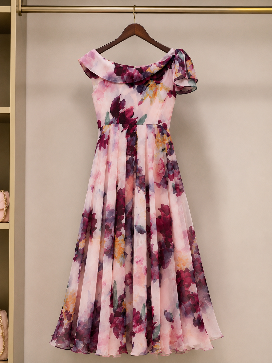 Elegant Floral Off-Shoulder midi dress size M