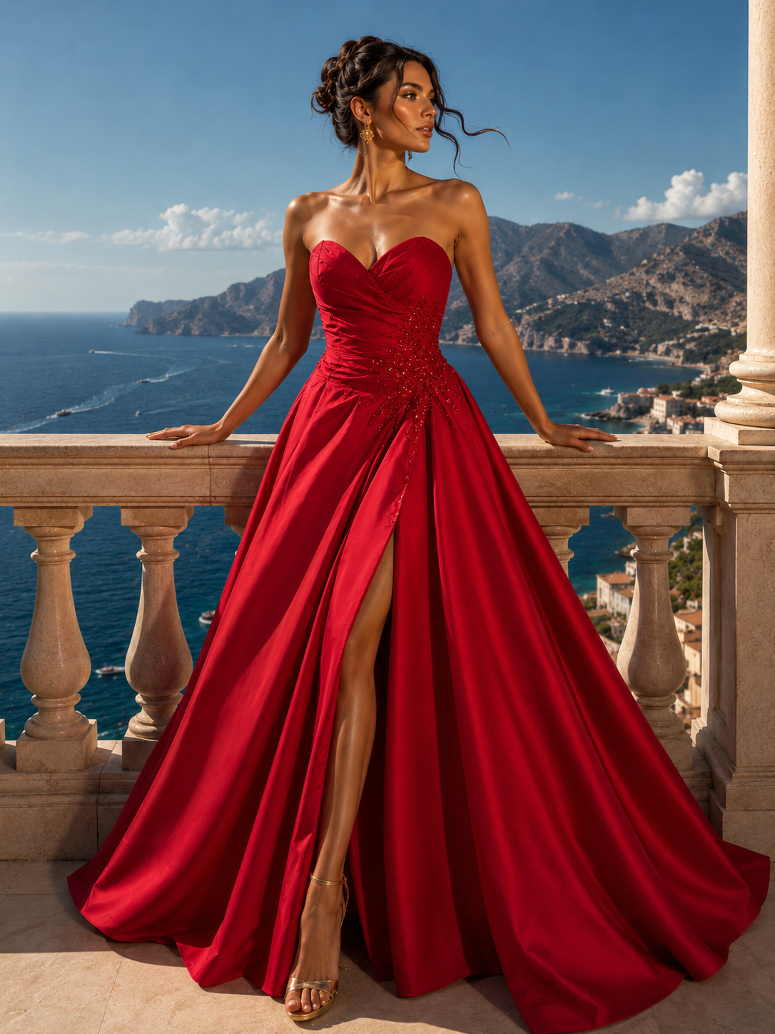 Elegant Red Ball Gown Size S
