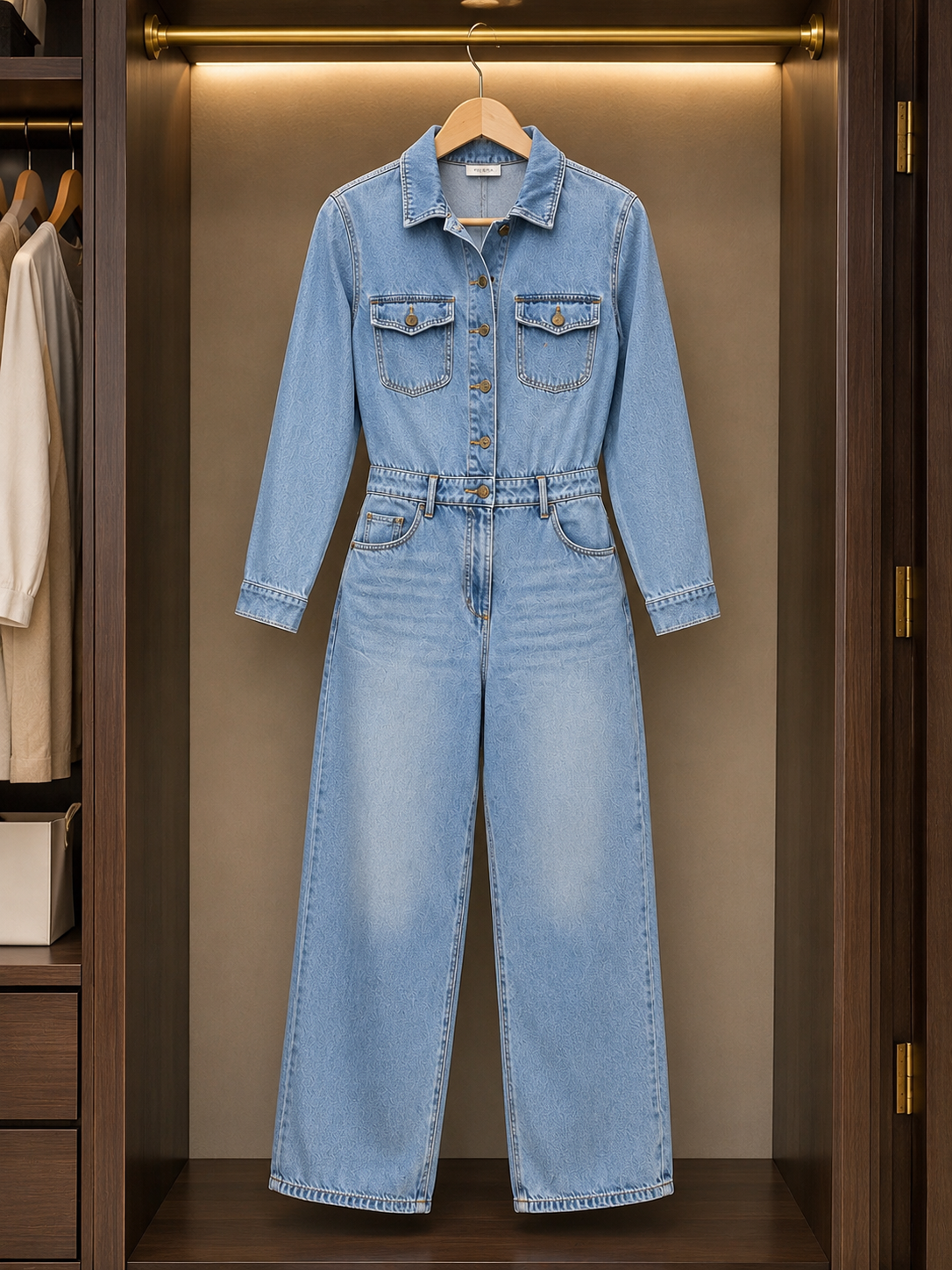 Denim Wide-Leg Jumpsuit Size M