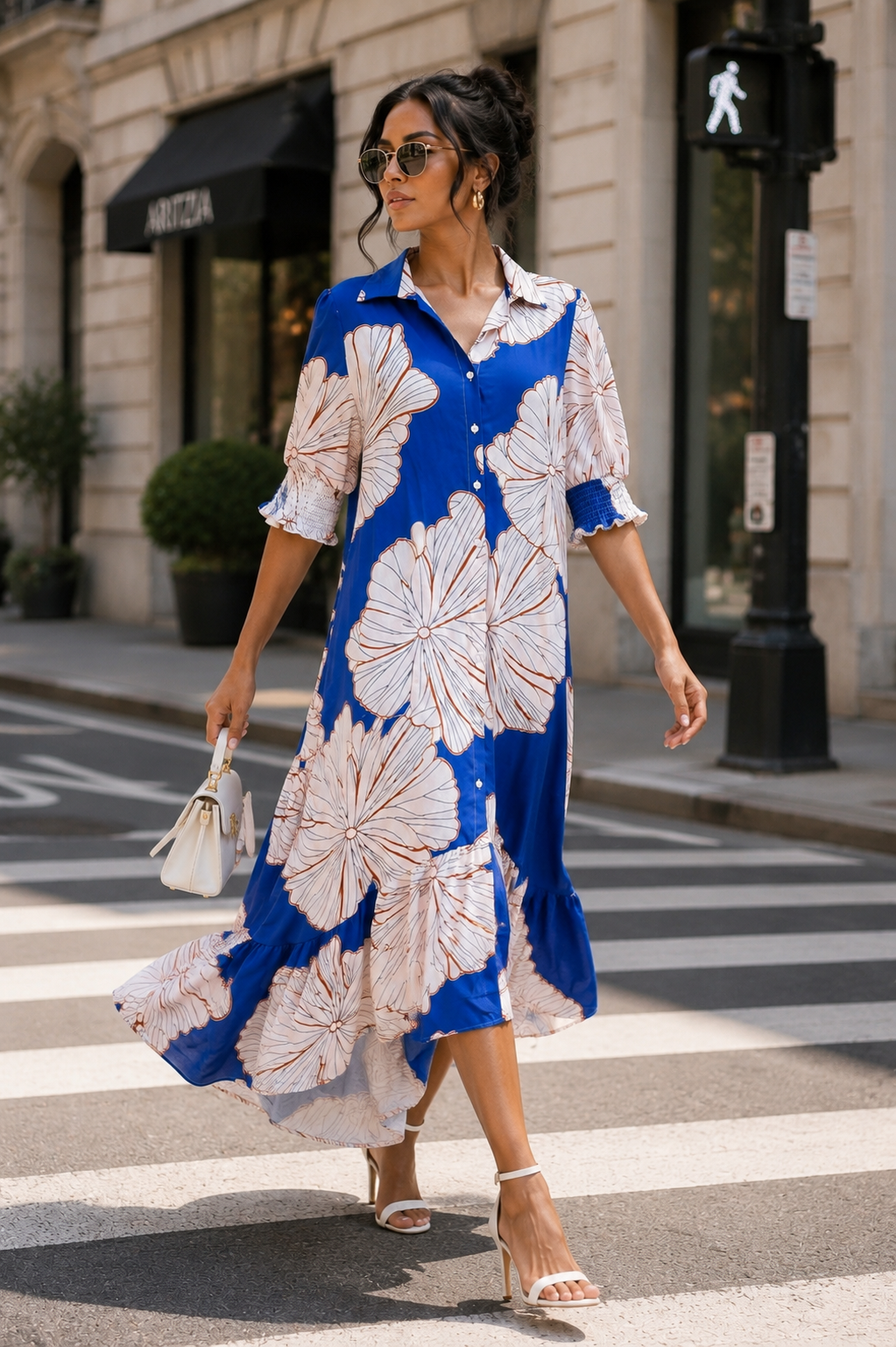 Blue Floral High-Low Midi Dress Size L