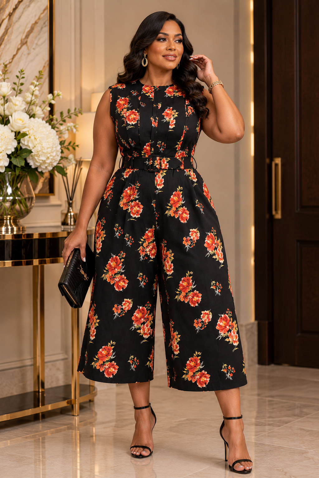 Floral Belted Jumpsuit Size XXL
