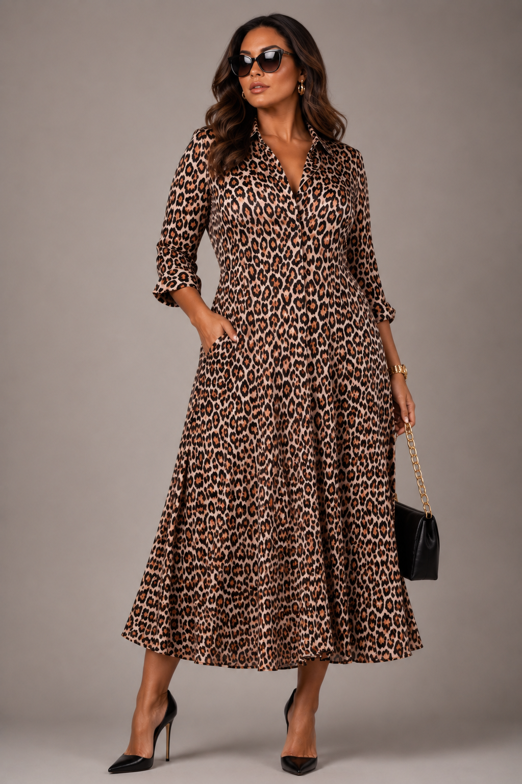 Leopard Print Belted Midi Dress – Size US4