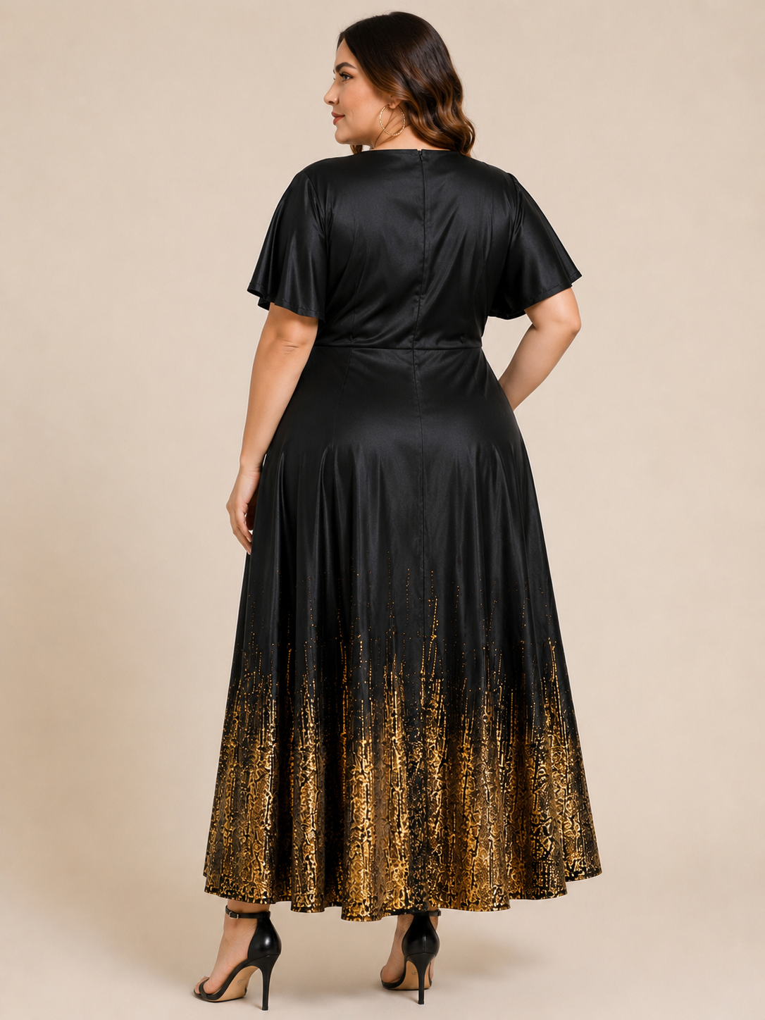Elegant Black & Gold Maxi Dress – Plus Size Glamour Size XXL