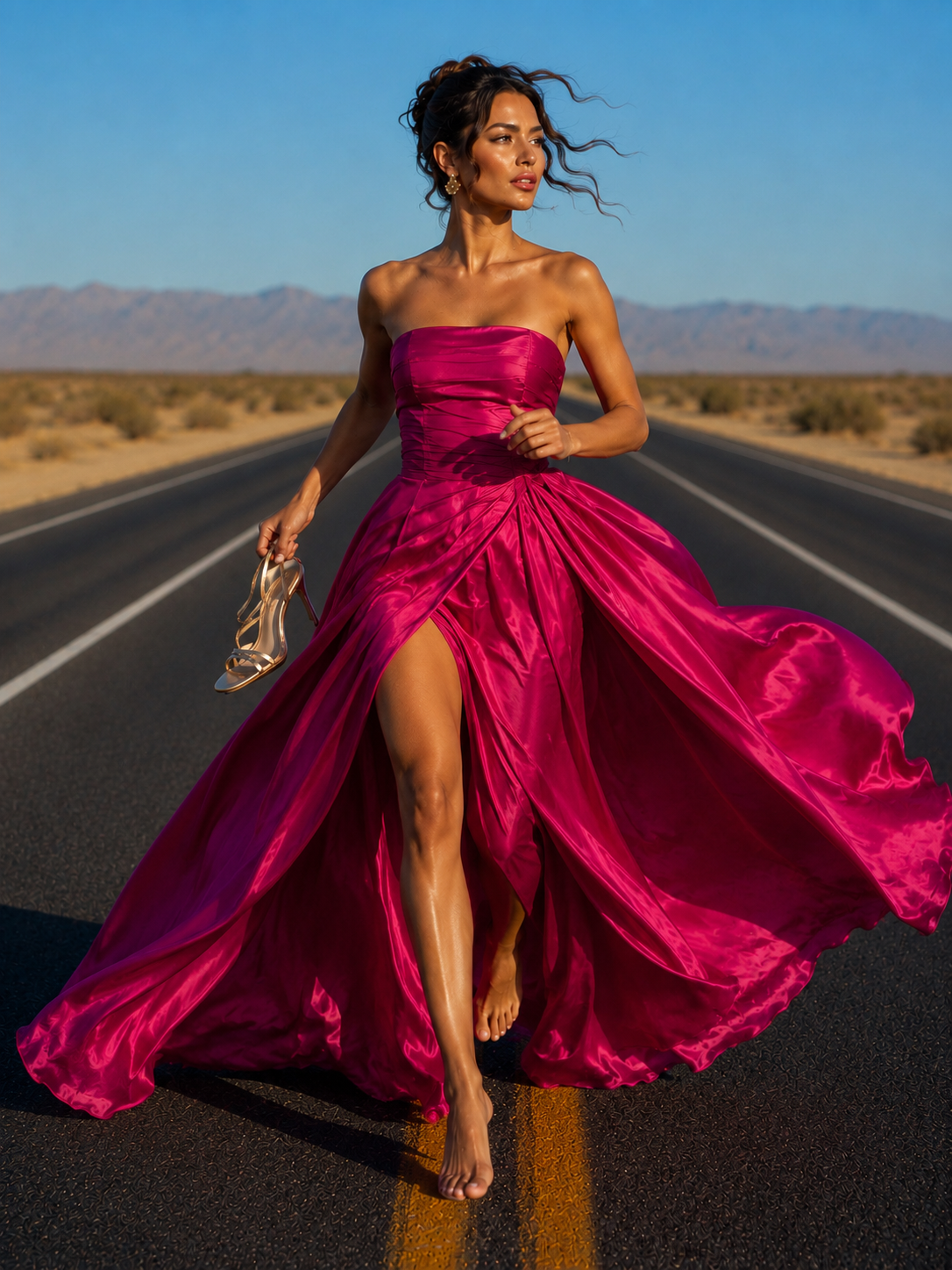 Fuchsia Satin Evening Gown Size S