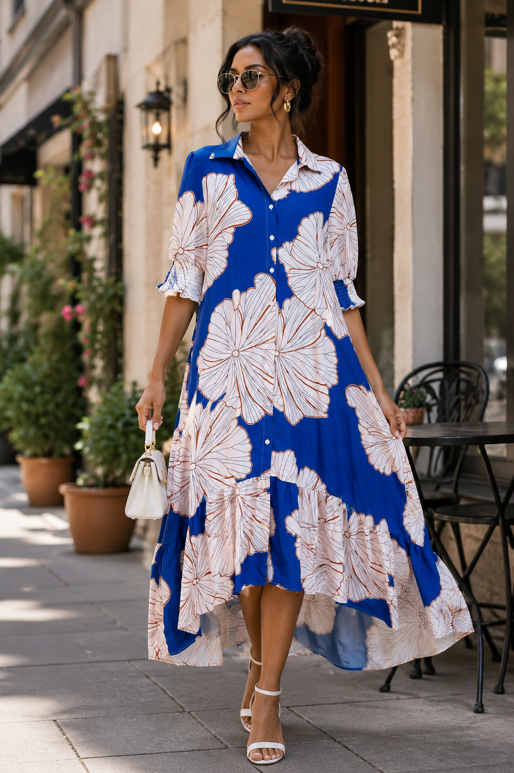 Blue Floral High-Low Midi Dress Size L