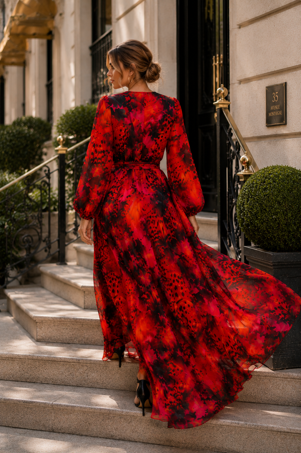 Red Butterfly Print Maxi Dress
