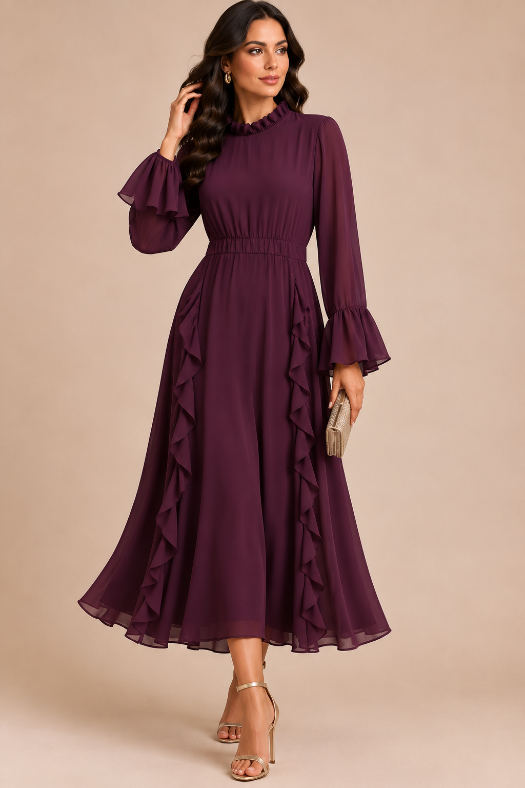 Plum Ruffle Maxi Dress